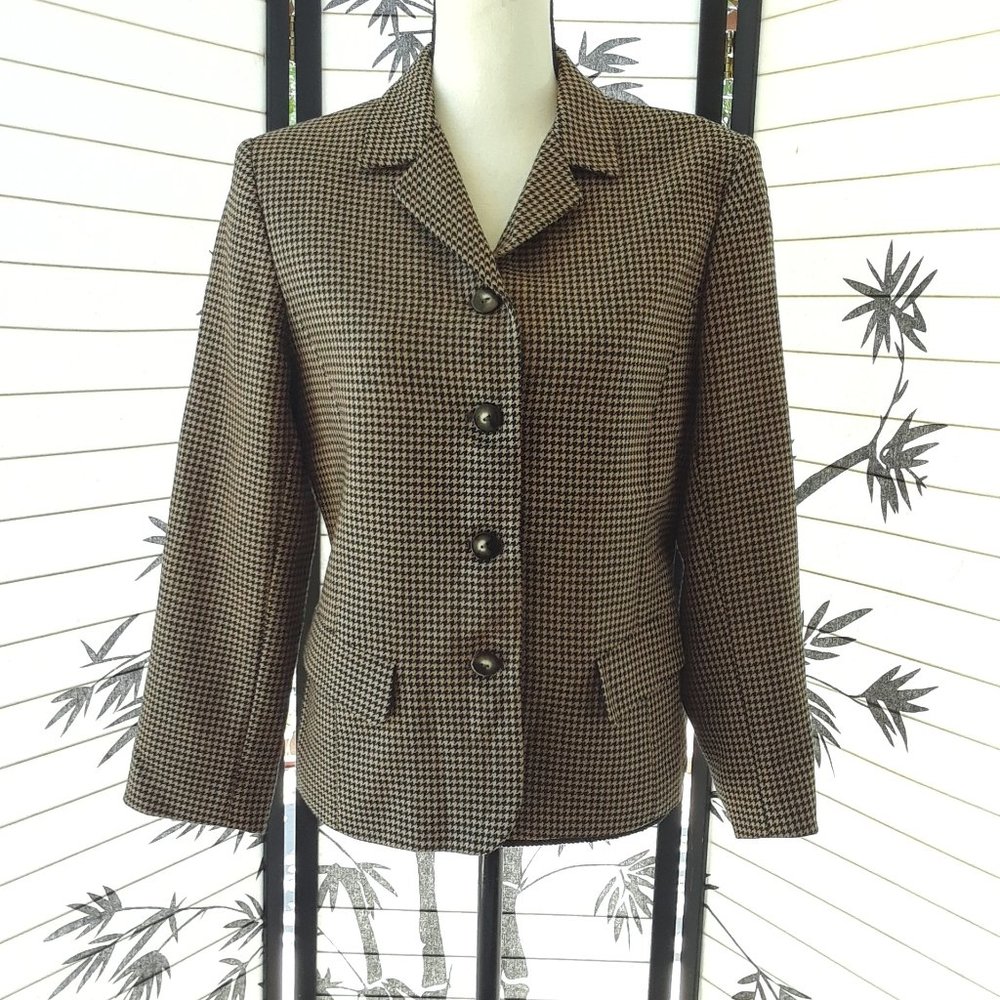 Liz Claiborne Tan & Black Wool Houndstooth Blazer